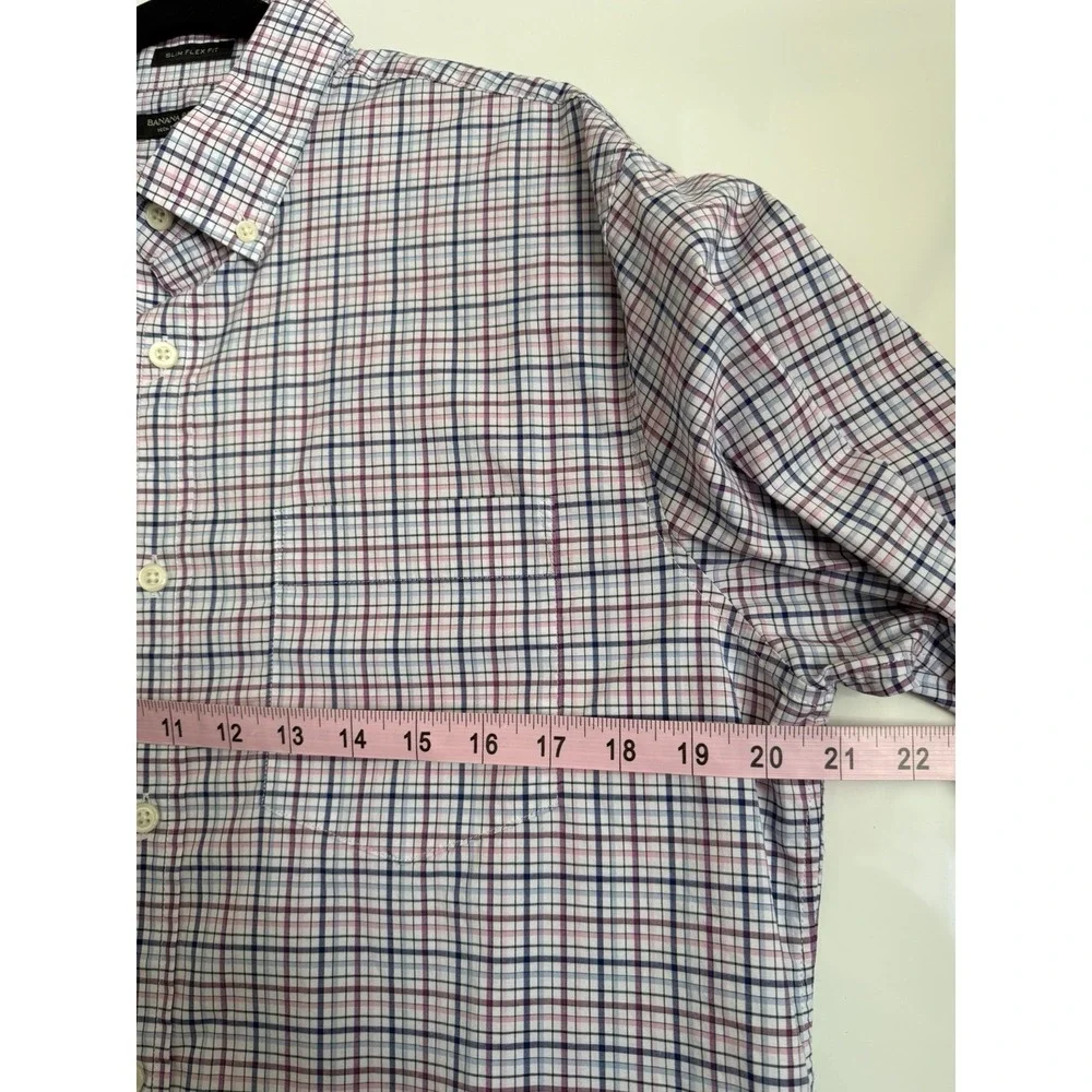 Banana Republic Men's Multicolor Plaid Slim Flex Fit Button-Up Shirt L
